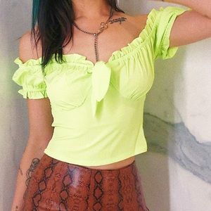 neon off-shoulder ruffled top